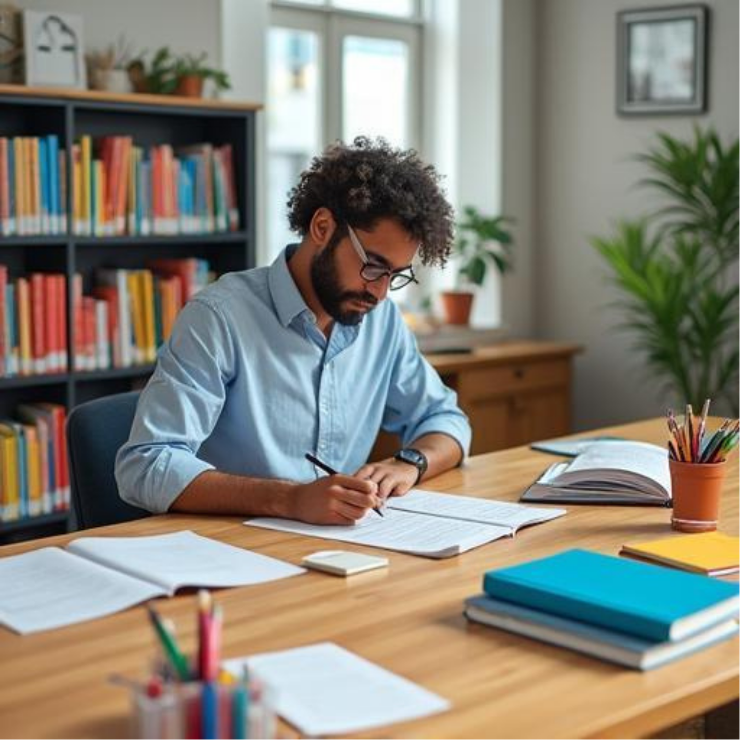 Education creator reviewing curriculum