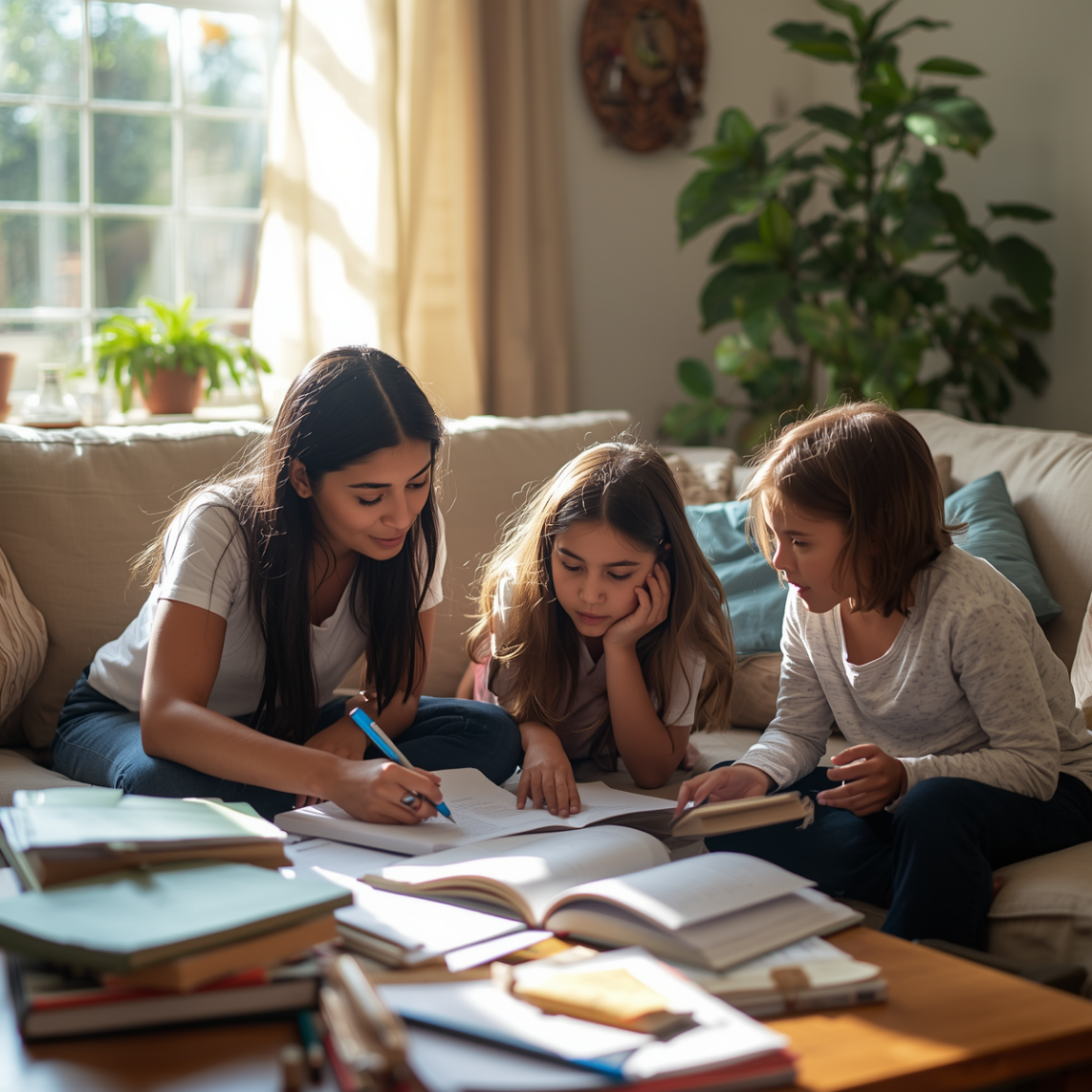 Homeschool parent teaching at home