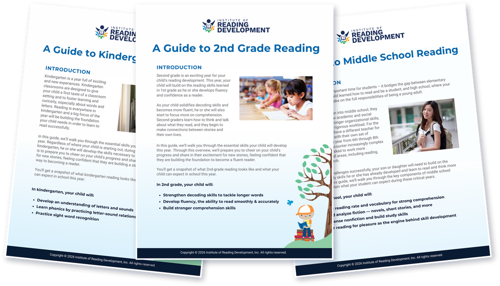 A Guide to Kindergarten, 2nd Grade, and Middle School Reading — fanned preview
