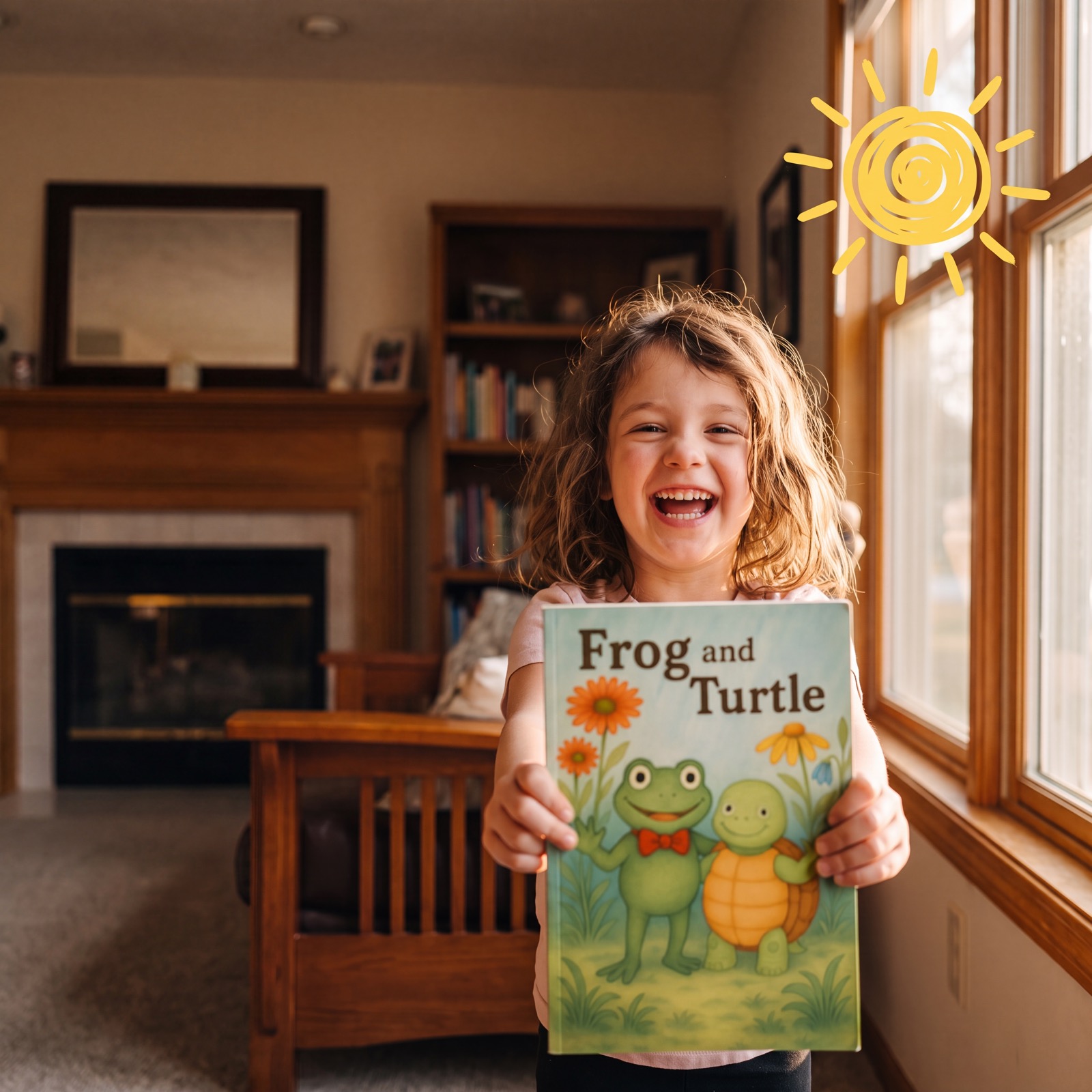 A child laughing with a book